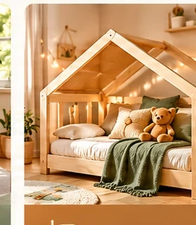 Çatılı Montessori Yataklar ahşap çocuk mobilyaları