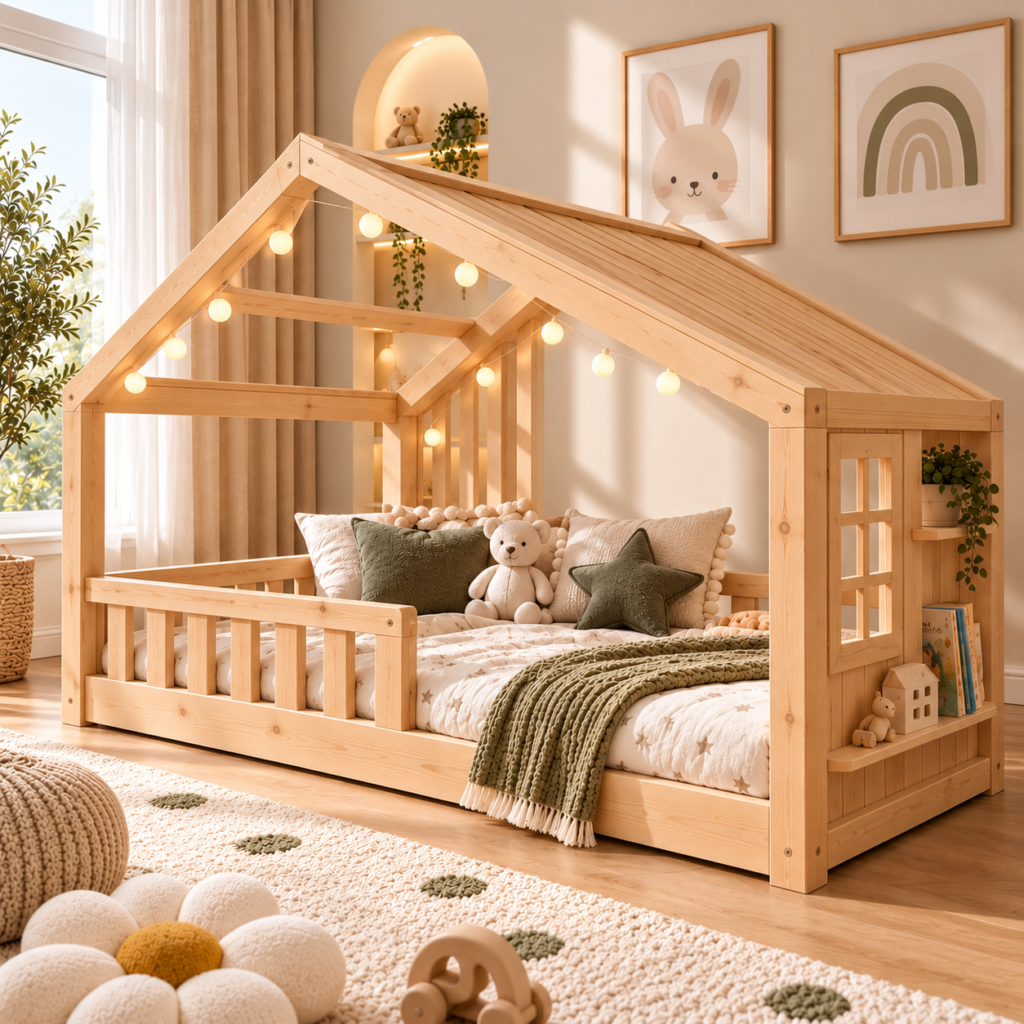 Çatılı Montessori Yatak – Naturel