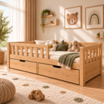 Çift Çekmeceli Ahşap Yatak – Naturel