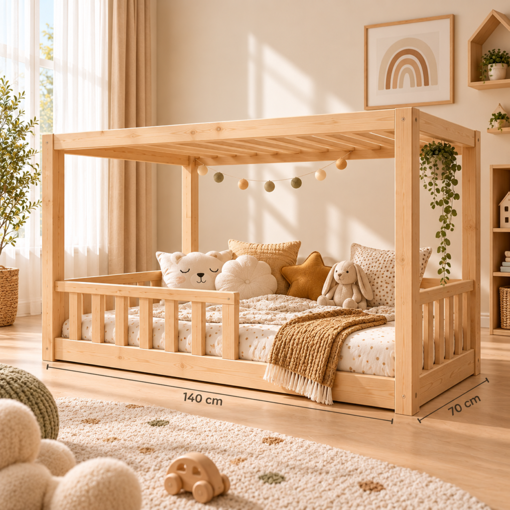 Düz Çatılı Montessori Yatak – Naturel