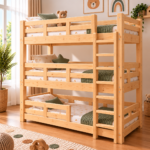 Üç Katlı Ahşap Ranza – Naturel
